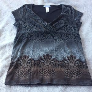 LizWear Brown and grey paisley design blouse sz L